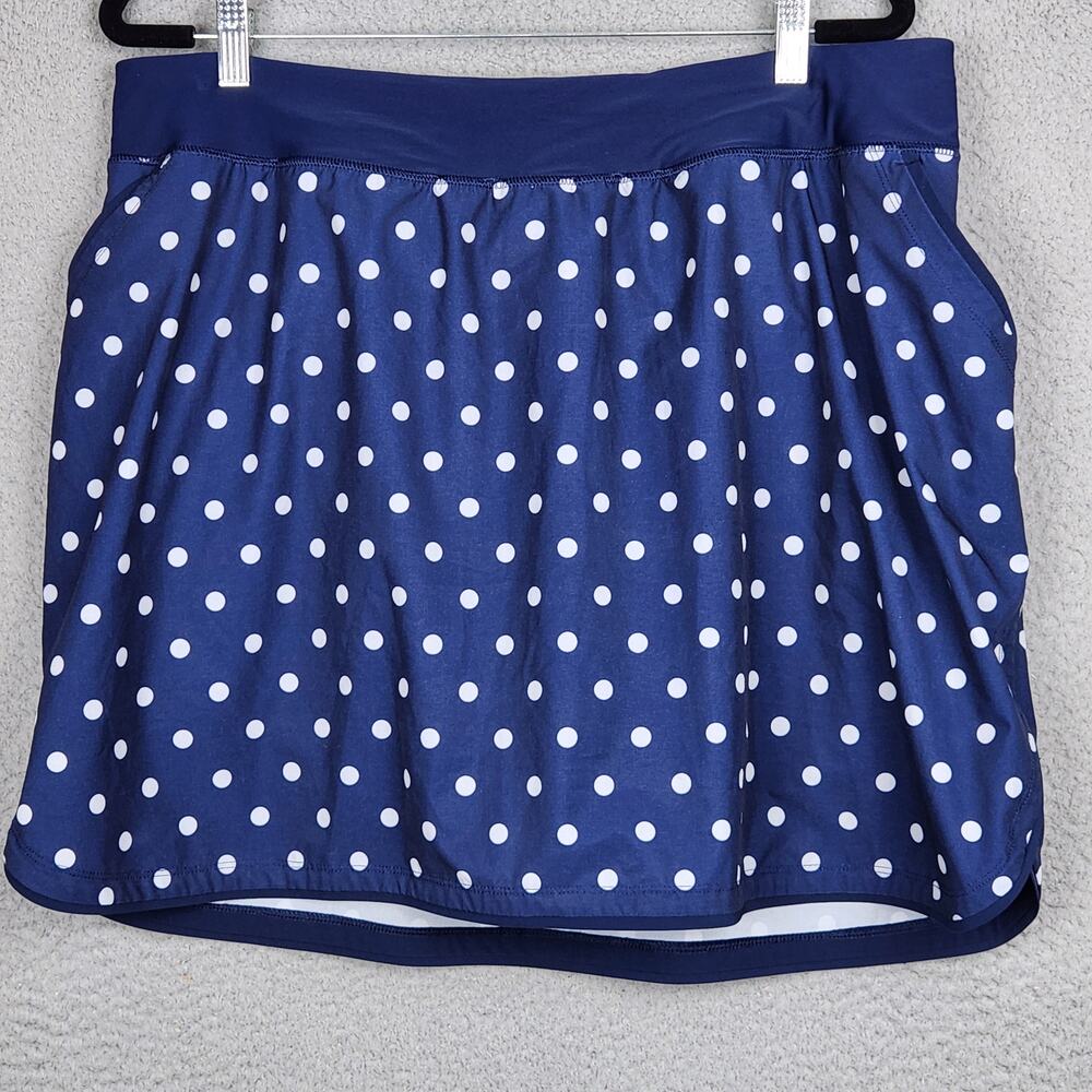 LANDS END Skort Womens Size 18W Blue Polka Dot Shorts Skirt Pockets Lined